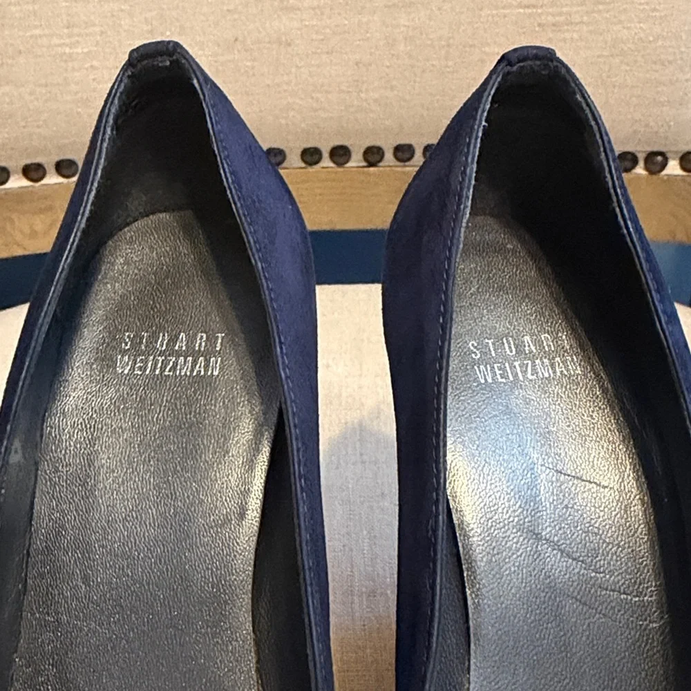 Stuart Weitzman Dark Blue Suede Cork Wedges, Size 8.5 - Picture 9 of 11